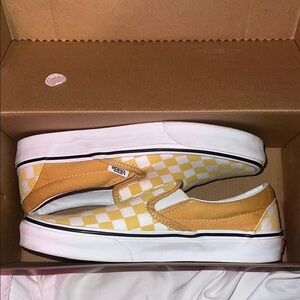 Vans Yellow and White Checkered Slip-On Shoes